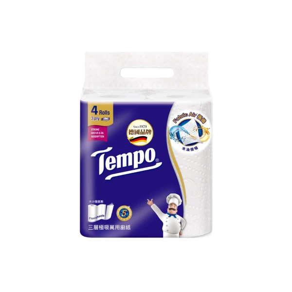 【TEMPO】極吸萬用三層廚房紙巾(120張*4捲)