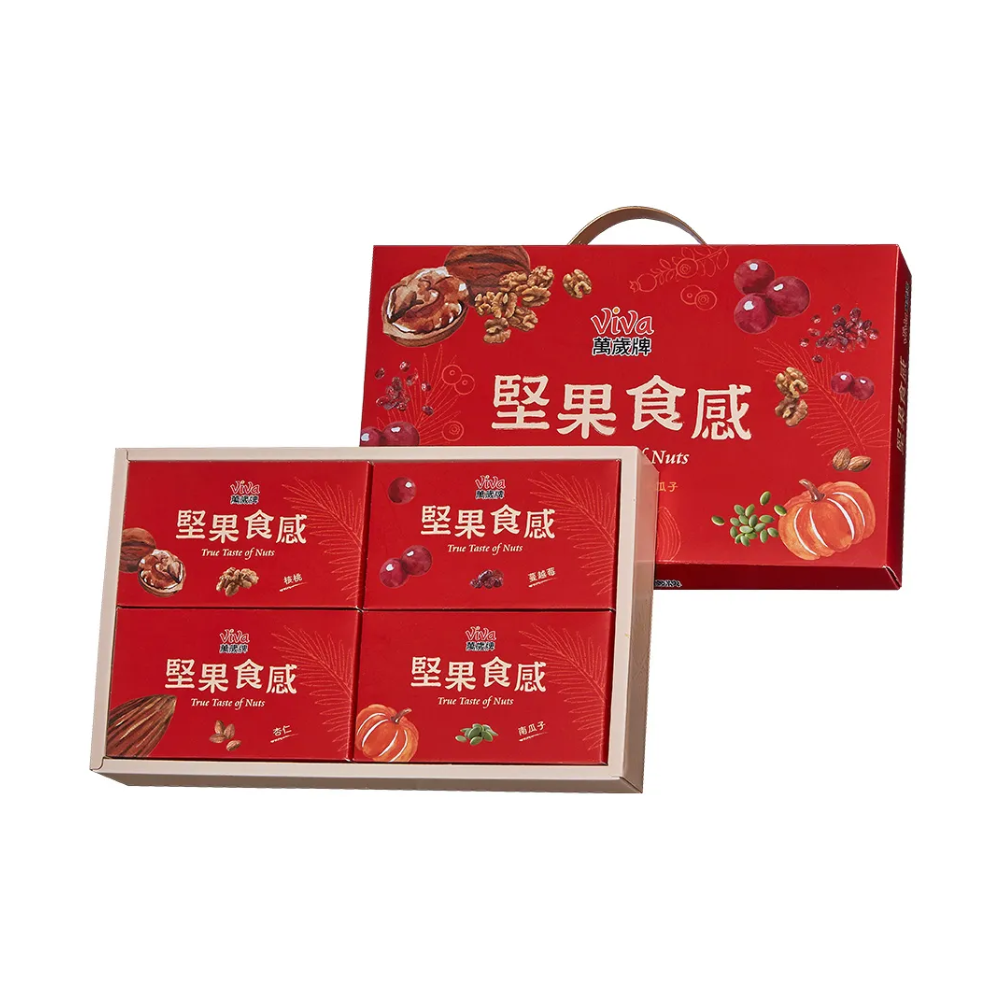 【萬歲牌】堅果食感禮盒 (鹽味杏仁果+薄鹽核桃+無調味南瓜子+蔓越莓)(320g)