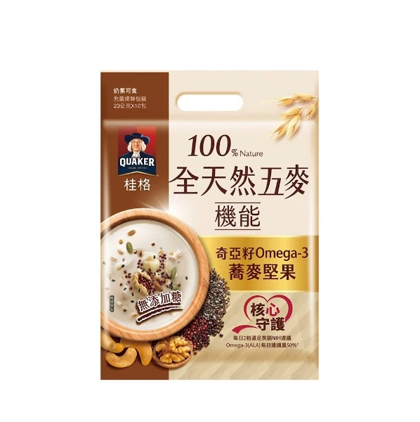 【Quaker 桂格】全天然五麥-奇亞籽Omega-3蕎麥堅果無添加糖(23g*10入)